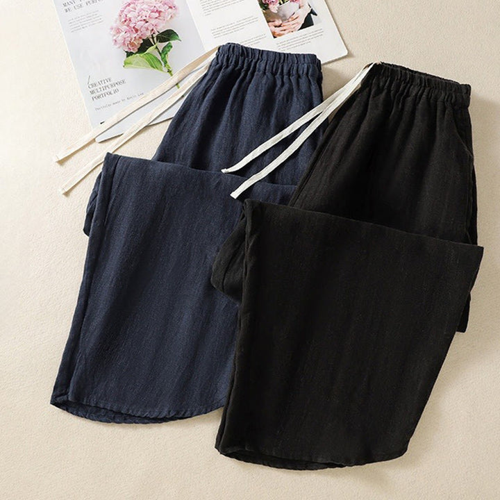 Pantalon Buddha Stones uni en coton avec cordon de serrage et poches pour femme, longueur 7-8 - image 21