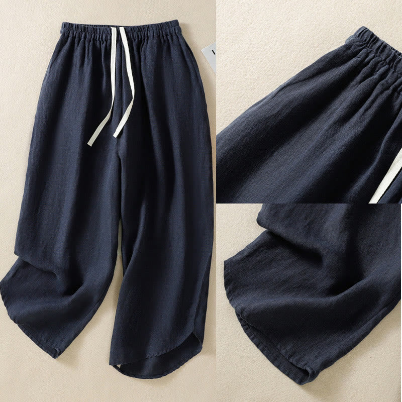 Pantalon Buddha Stones uni en coton avec cordon de serrage et poches pour femme, longueur 7-8 - image 10