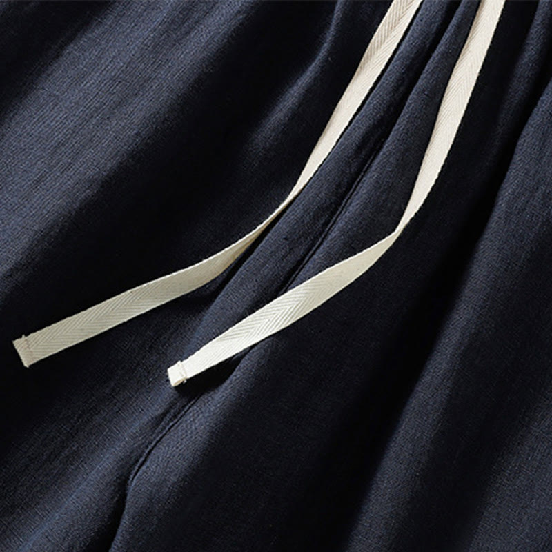 Pantalon Buddha Stones uni en coton avec cordon de serrage et poches pour femme, longueur 7-8 - image 4