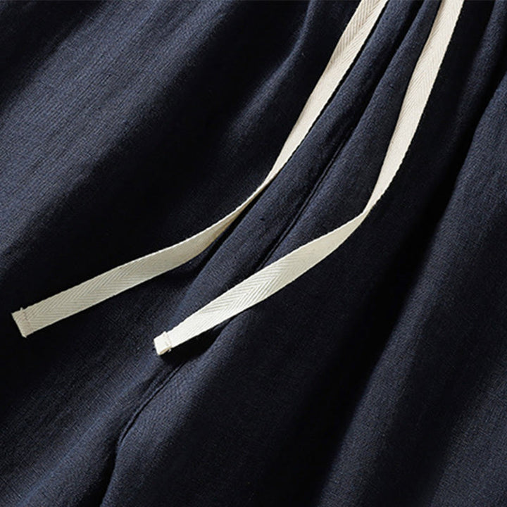 Pantalon Buddha Stones uni en coton avec cordon de serrage et poches pour femme, longueur 7-8 - image 4