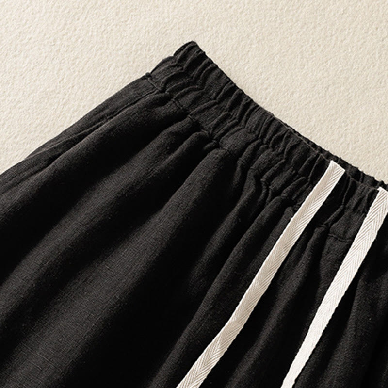 Pantalon Buddha Stones uni en coton avec cordon de serrage et poches pour femme, longueur 7-8 - image 14