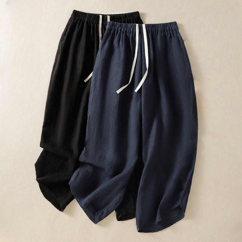 Pantalon Buddha Stones uni en coton avec cordon de serrage et poches pour femme, longueur 7-8 - image 20