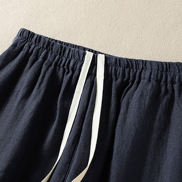 Pantalon Buddha Stones uni en coton avec cordon de serrage et poches pour femme, longueur 7-8 - image 3