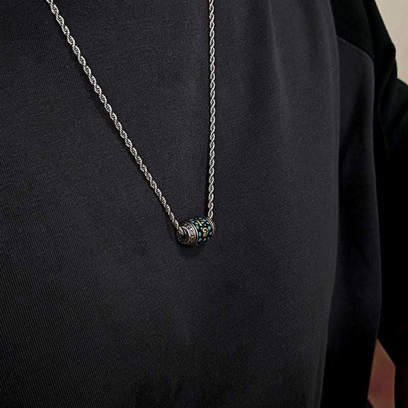 Collier pendentif rotatif en Buddha Stones tibétaines Om Mani Padme Hum Dzi - Chaîne en acier titane et perle Dzi - image 12