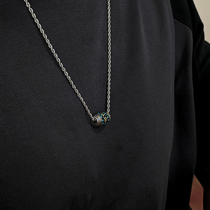 Collier pendentif rotatif en Buddha Stones tibétaines Om Mani Padme Hum Dzi - Chaîne en acier titane et perle Dzi - image 12