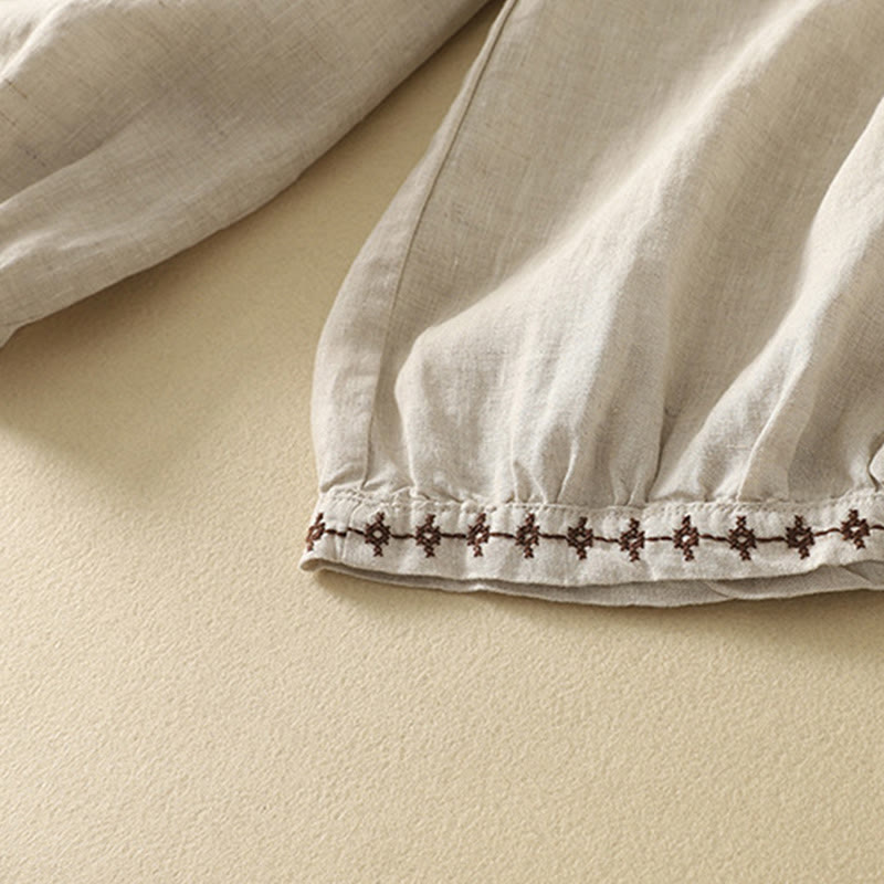 Pantalon décontracté rétro en coton et lin avec cordon de serrage et broderie Buddha Stones pour femme, longueur 7-8, avec poches - image 8