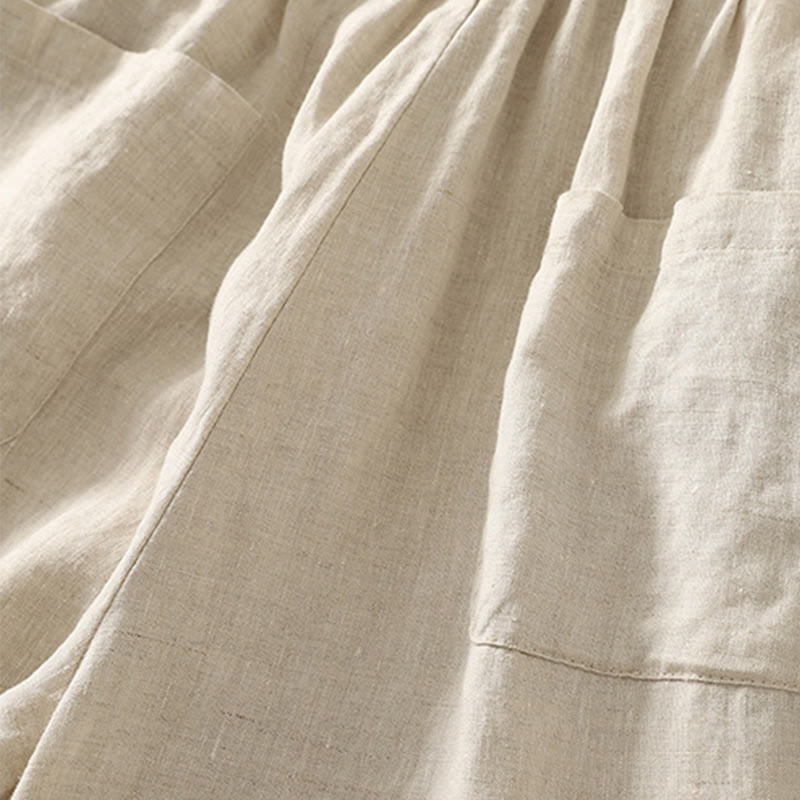 Pantalon décontracté rétro en coton et lin avec cordon de serrage et broderie Buddha Stones pour femme, longueur 7-8, avec poches - image 5