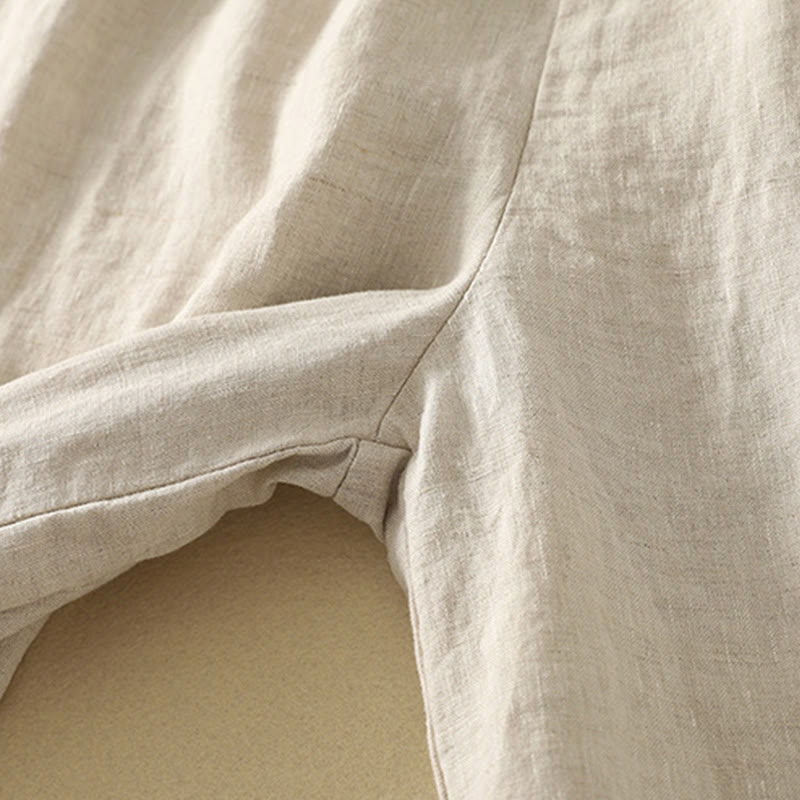 Pantalon décontracté rétro en coton et lin avec cordon de serrage et broderie Buddha Stones pour femme, longueur 7-8, avec poches - image 7