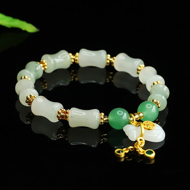 Bracelet de prospérité en Buddha Stones, jade naturel Tianshan Fu, motif sac d'argent