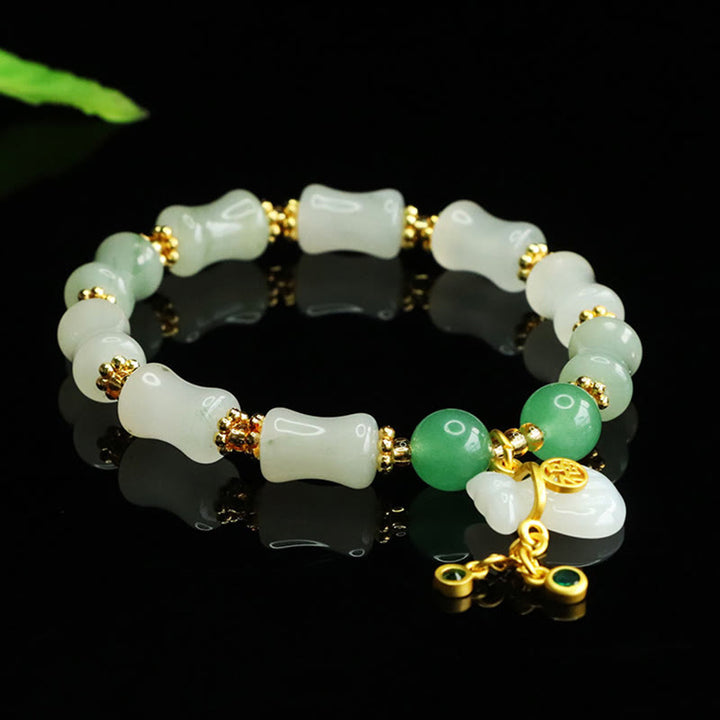 Bracelet de prospérité en Buddha Stones, jade naturel Tianshan Fu, motif sac d'argent