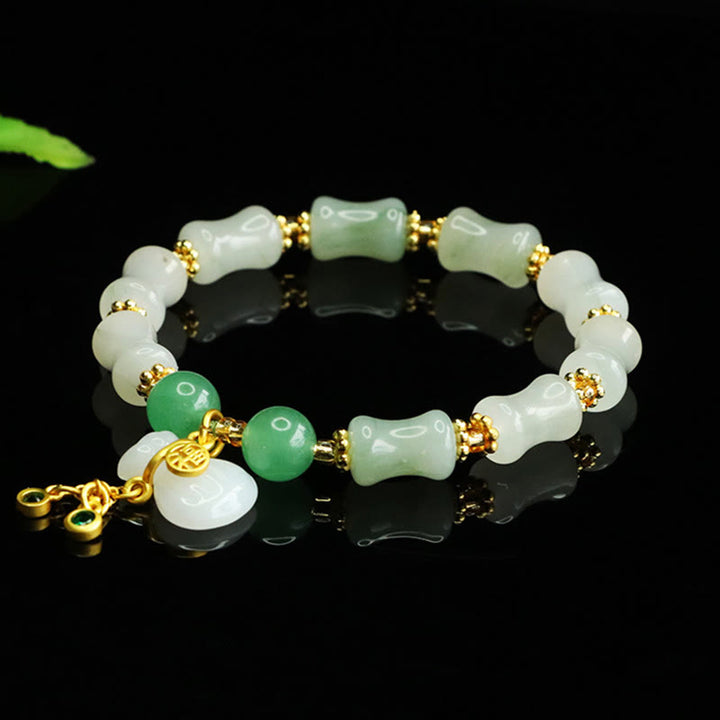 Bracelet de prospérité en Buddha Stones, jade naturel Tianshan Fu, motif sac d'argent