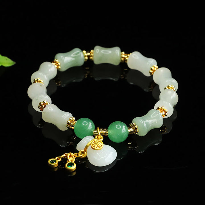 Bracelet de prospérité en Buddha Stones, jade naturel Tianshan Fu, motif sac d'argent