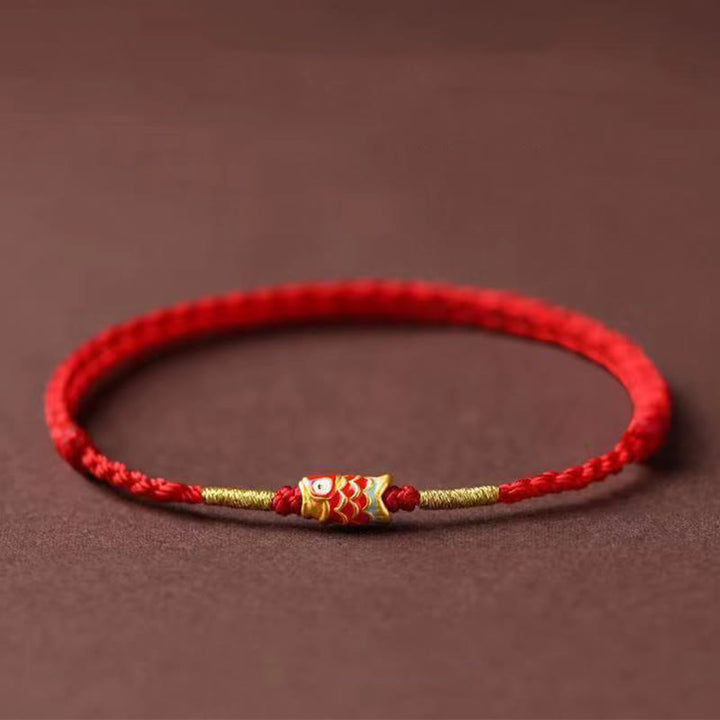 Bracelet tressé fait main en fil rouge avec Buddha Stones et poisson koï