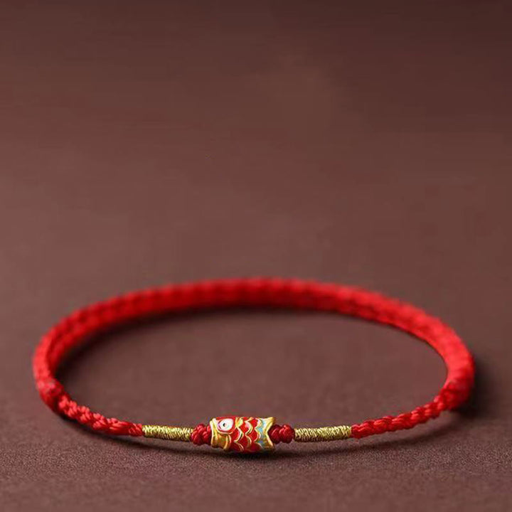 Bracelet tressé fait main en fil rouge avec Buddha Stones et poisson koï