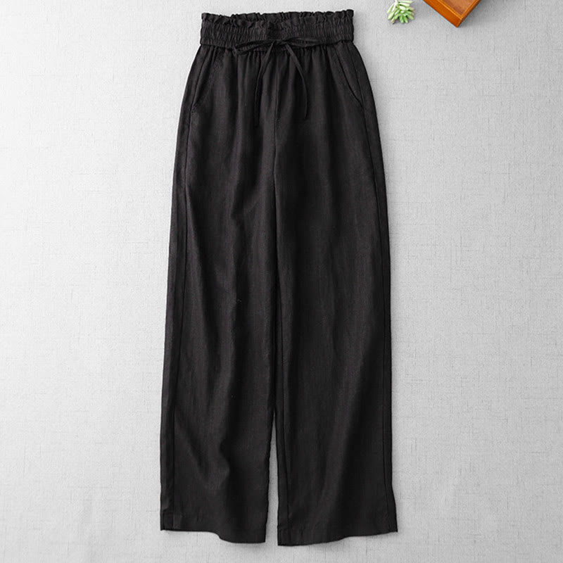 Pantalon décontracté taille haute à volants et cordon de serrage pour femme, coupe large en coton avec poches, motif Buddha Stones - image 17