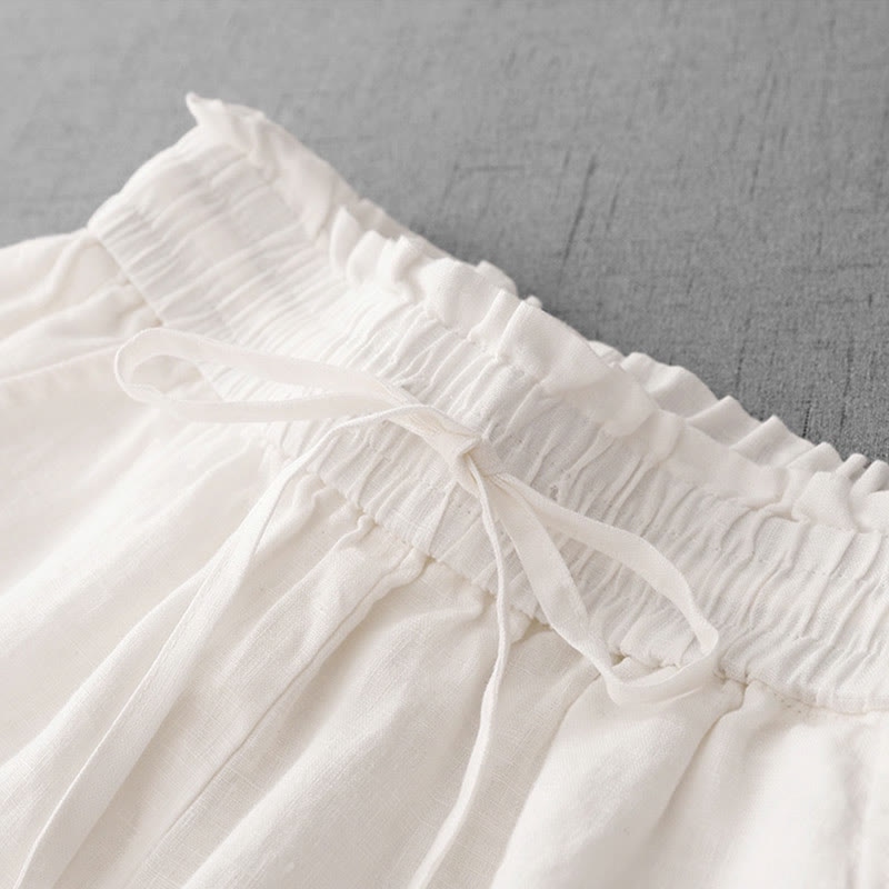 Pantalon décontracté taille haute à volants et cordon de serrage pour femme, coupe large en coton avec poches, motif Buddha Stones - image 13