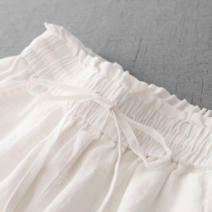 Pantalon décontracté taille haute à volants et cordon de serrage pour femme, coupe large en coton avec poches, motif Buddha Stones - image 13