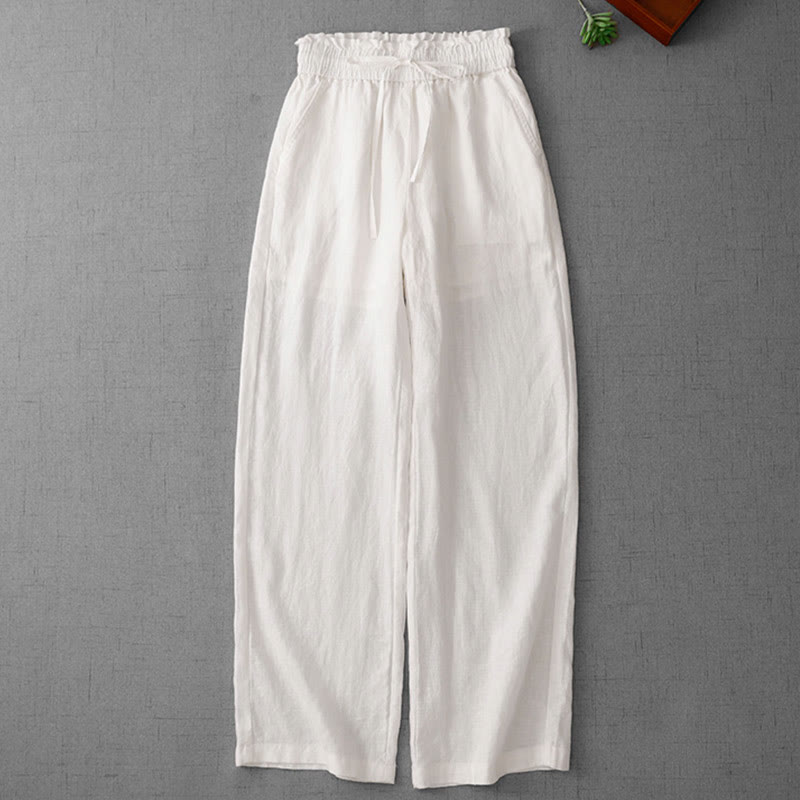 Pantalon décontracté taille haute à volants et cordon de serrage pour femme, coupe large en coton avec poches, motif Buddha Stones - image 11