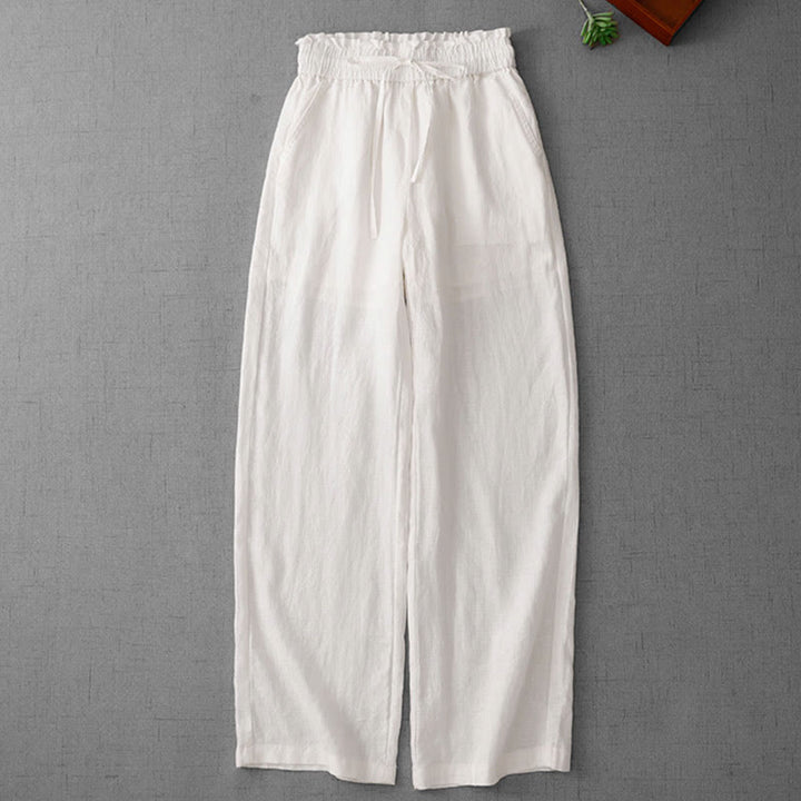 Pantalon décontracté taille haute à volants et cordon de serrage pour femme, coupe large en coton avec poches, motif Buddha Stones - image 11