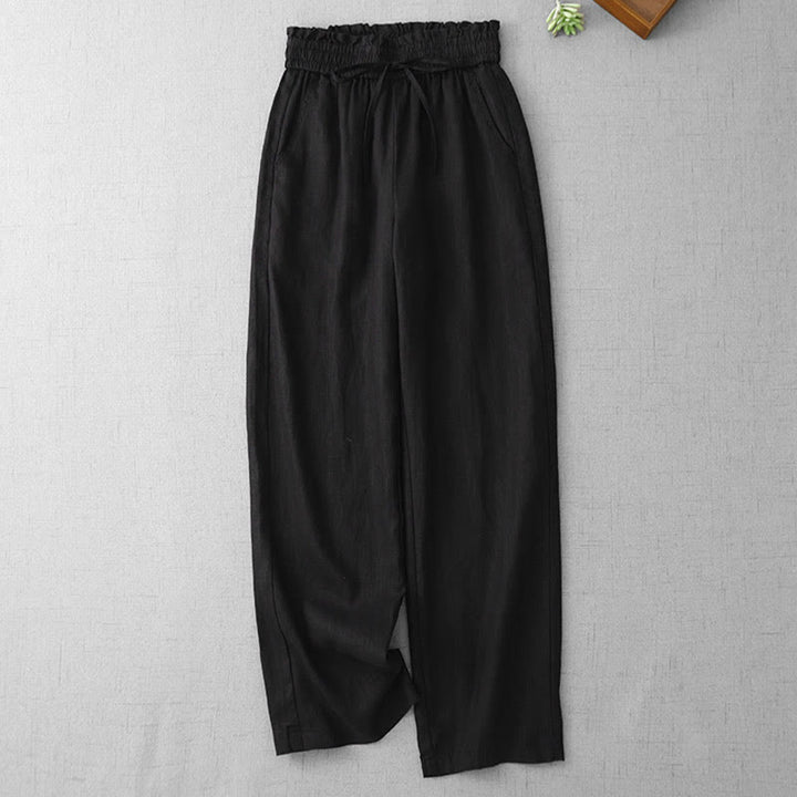 Pantalon décontracté taille haute à volants et cordon de serrage pour femme, coupe large en coton avec poches, motif Buddha Stones - Noir - US12，UK/AU16，EU44 (2XL) - image 16