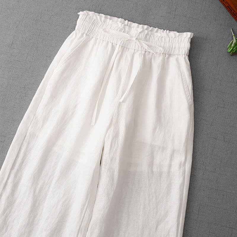 Pantalon décontracté taille haute à volants et cordon de serrage pour femme, coupe large en coton avec poches, motif Buddha Stones - image 12