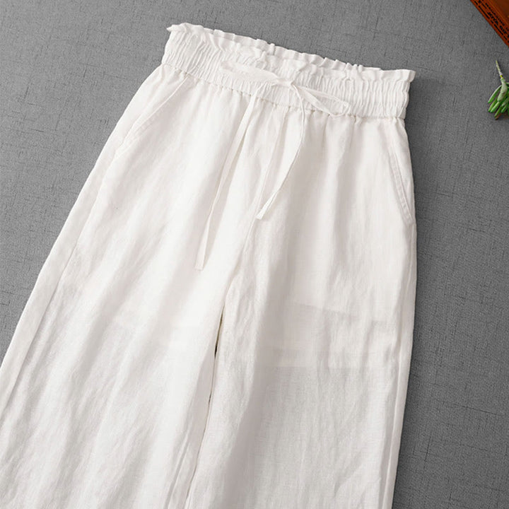 Pantalon décontracté taille haute à volants et cordon de serrage pour femme, coupe large en coton avec poches, motif Buddha Stones - image 12