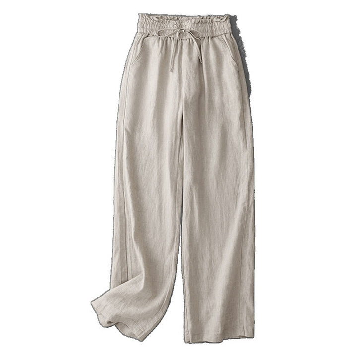Pantalon décontracté taille haute à volants et cordon de serrage pour femme, coupe large en coton avec poches, motif Buddha Stones - image 9