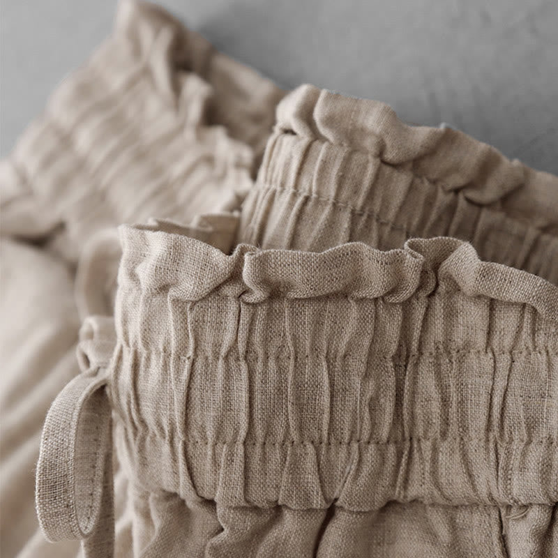 Pantalon décontracté taille haute à volants et cordon de serrage pour femme, coupe large en coton avec poches, motif Buddha Stones - image 4