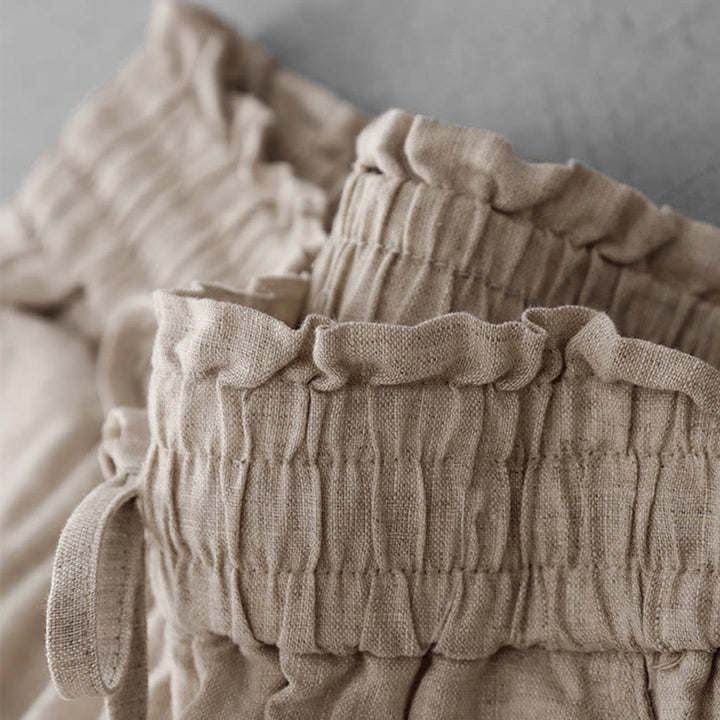 Pantalon décontracté taille haute à volants et cordon de serrage pour femme, coupe large en coton avec poches, motif Buddha Stones - image 4