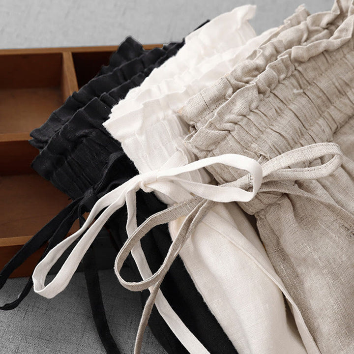 Pantalon décontracté taille haute à volants et cordon de serrage pour femme, coupe large en coton avec poches, motif Buddha Stones - image 25