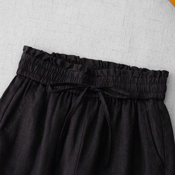 Pantalon décontracté taille haute à volants et cordon de serrage pour femme, coupe large en coton avec poches, motif Buddha Stones - image 18