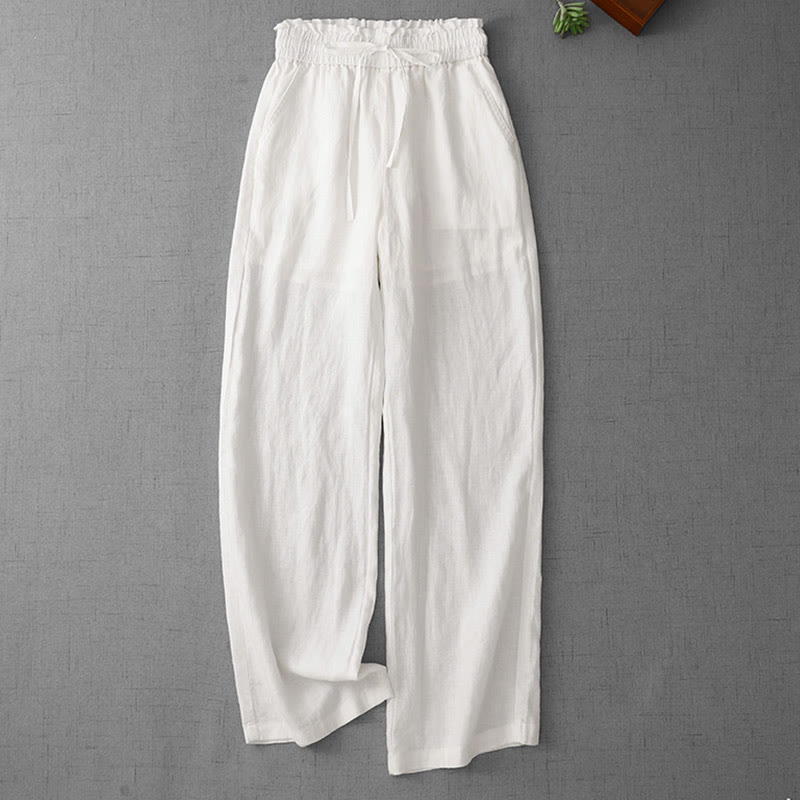 Pantalon décontracté taille haute à volants et cordon de serrage pour femme, coupe large en coton avec poches, motif Buddha Stones - Blanc - US12，UK/AU16，EU44 (2XL) - image 10