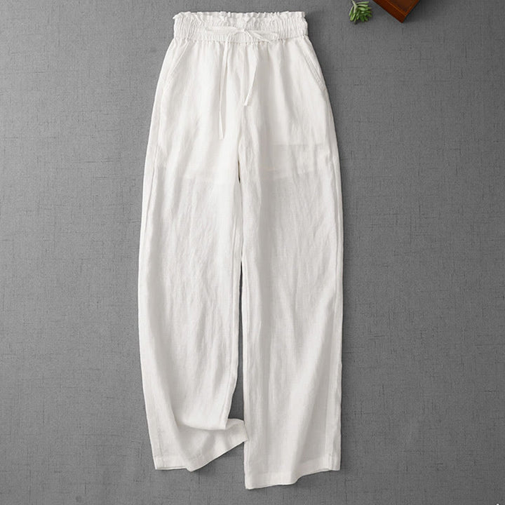 Pantalon décontracté taille haute à volants et cordon de serrage pour femme, coupe large en coton avec poches, motif Buddha Stones - Blanc - US12，UK/AU16，EU44 (2XL) - image 10