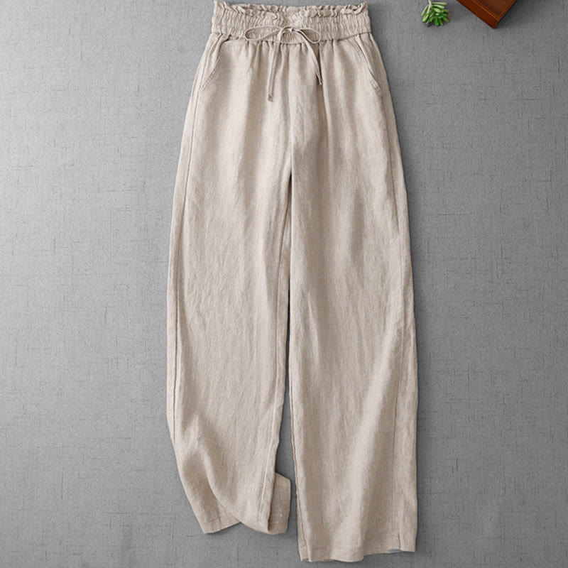 Pantalon décontracté taille haute à volants et cordon de serrage pour femme, coupe large en coton avec poches, motif Buddha Stones - Lin - US12，UK/AU16，EU44 (2XL) - image 0