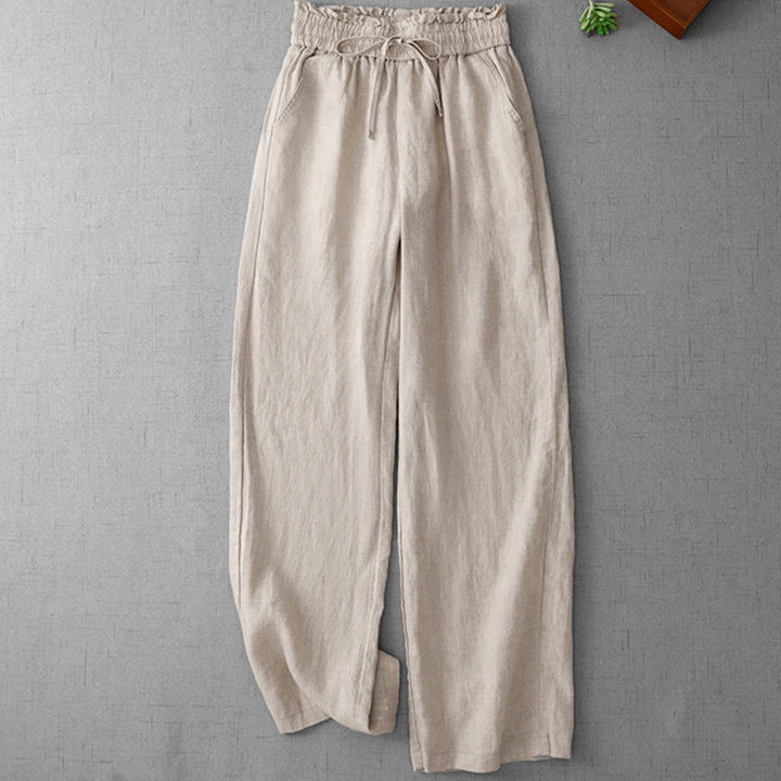 Pantalon décontracté taille haute à volants et cordon de serrage pour femme, coupe large en coton avec poches, motif Buddha Stones - Lin - US12，UK/AU16，EU44 (2XL) - image 0
