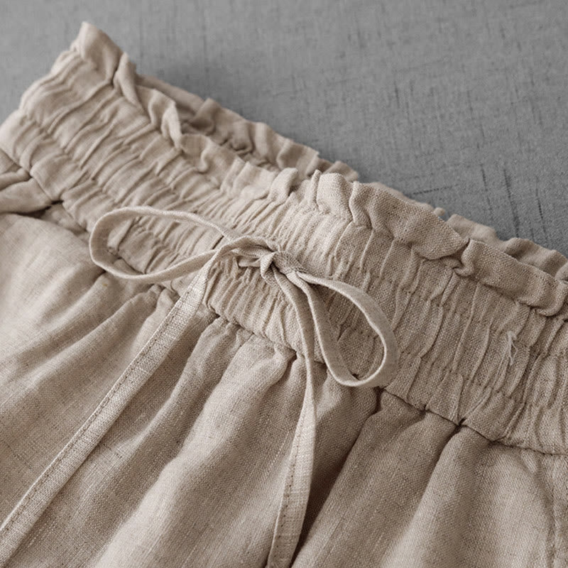 Pantalon décontracté taille haute à volants et cordon de serrage pour femme, coupe large en coton avec poches, motif Buddha Stones - image 3