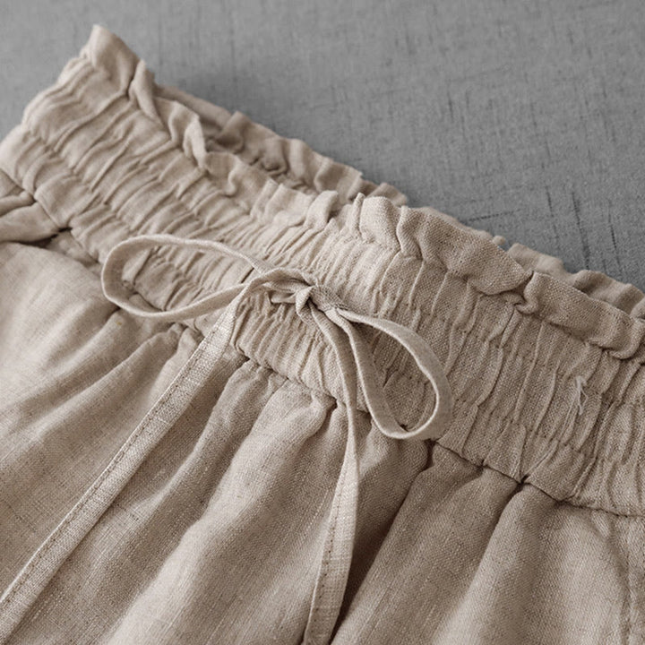 Pantalon décontracté taille haute à volants et cordon de serrage pour femme, coupe large en coton avec poches, motif Buddha Stones - image 3