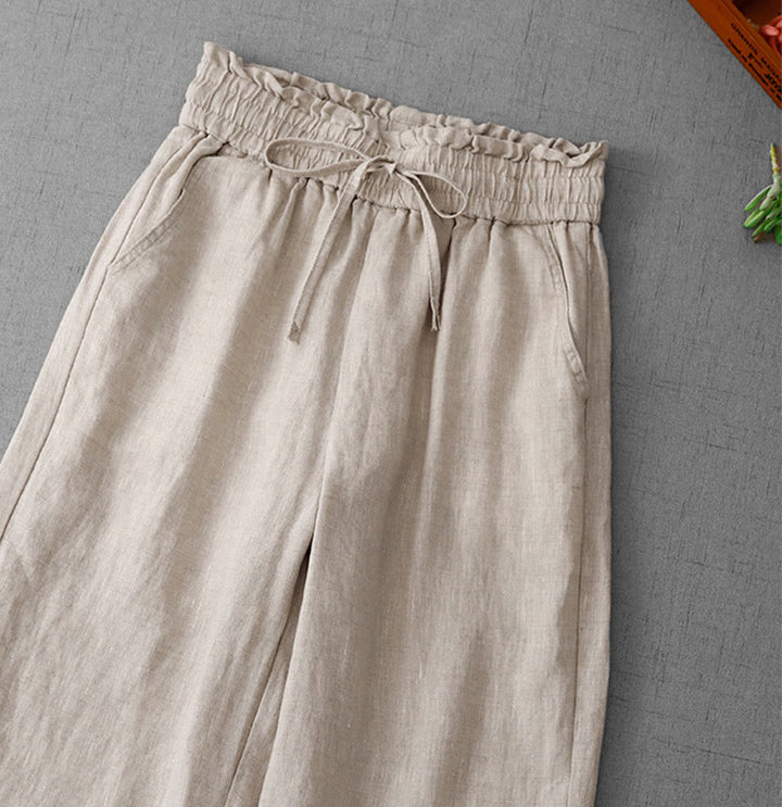 Pantalon décontracté taille haute à volants et cordon de serrage pour femme, coupe large en coton avec poches, motif Buddha Stones - image 2