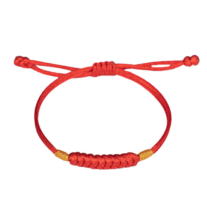 Bracelet en corde rouge tressée à la main avec nœud plat et Buddha Stones