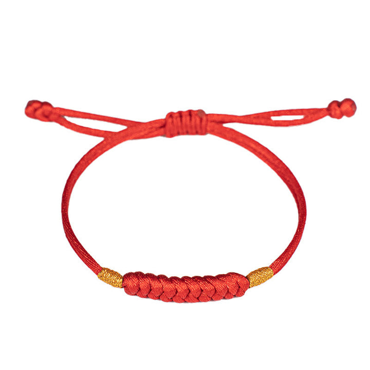 Bracelet en corde rouge tressée à la main avec nœud plat et Buddha Stones