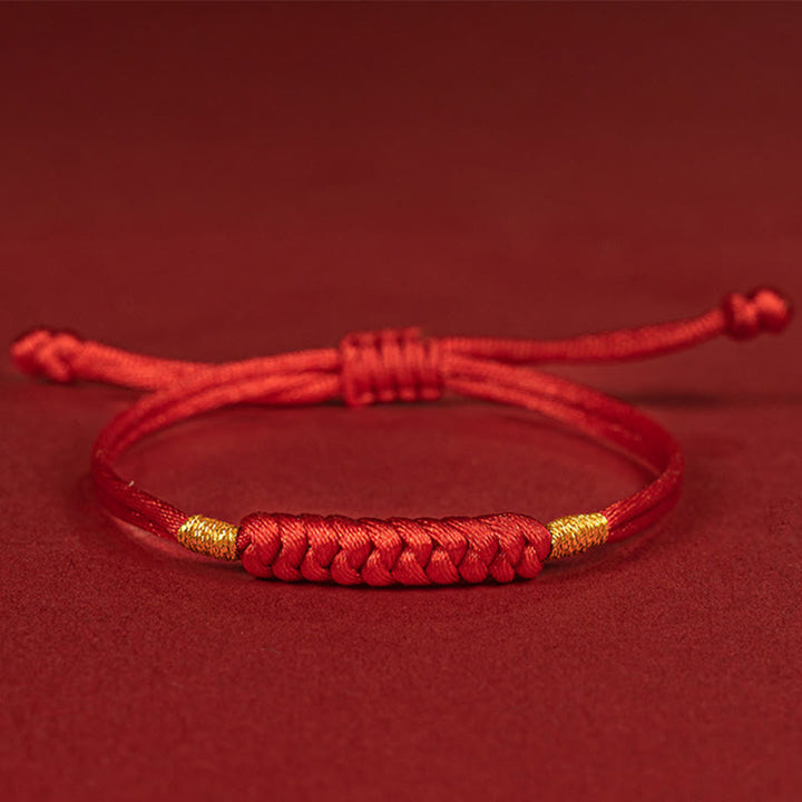 Bracelet en corde rouge tressée à la main avec nœud plat et Buddha Stones