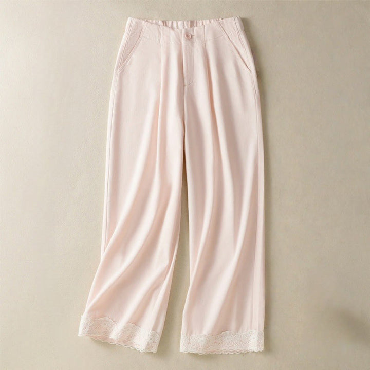 Pantalon Buddha Stones en dentelle patchwork taille haute pour femme, jambes larges, longueur cheville, avec poches et fermeture éclair - MistyRose - US8-10，UK/AU12-14，EU40-42 (2XL) - image 7