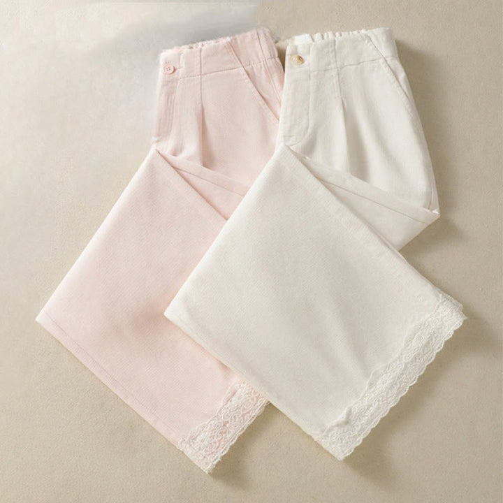 Pantalon Buddha Stones en dentelle patchwork taille haute pour femme, jambes larges, longueur cheville, avec poches et fermeture éclair - image 19