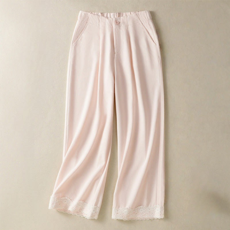 Pantalon Buddha Stones en dentelle patchwork taille haute pour femme, jambes larges, longueur cheville, avec poches et fermeture éclair