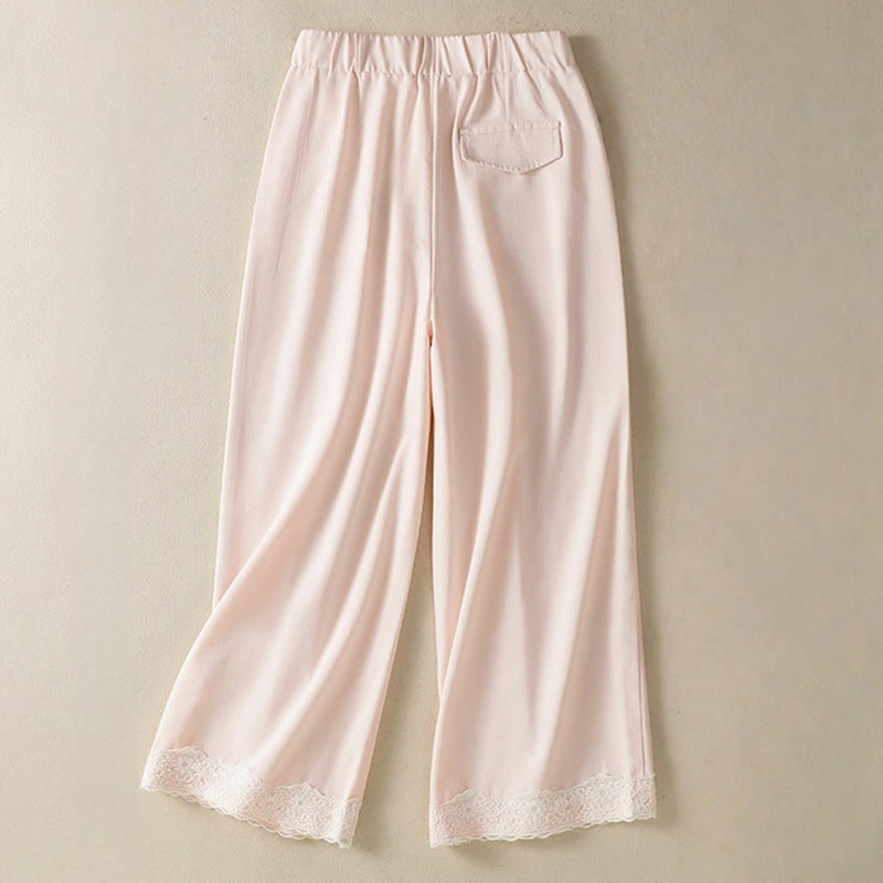 Pantalon Buddha Stones en dentelle patchwork taille haute pour femme, jambes larges, longueur cheville, avec poches et fermeture éclair - image 8