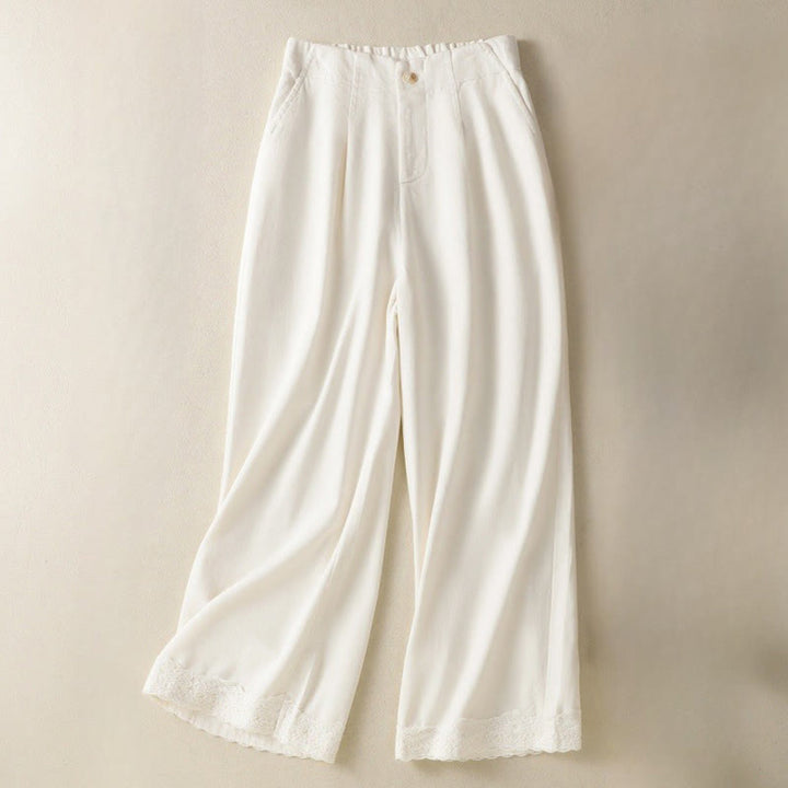 Pantalon Buddha Stones en dentelle patchwork taille haute pour femme, jambes larges, longueur cheville, avec poches et fermeture éclair - OldLace - US8-10，UK/AU12-14，EU40-42 (2XL) - image 0