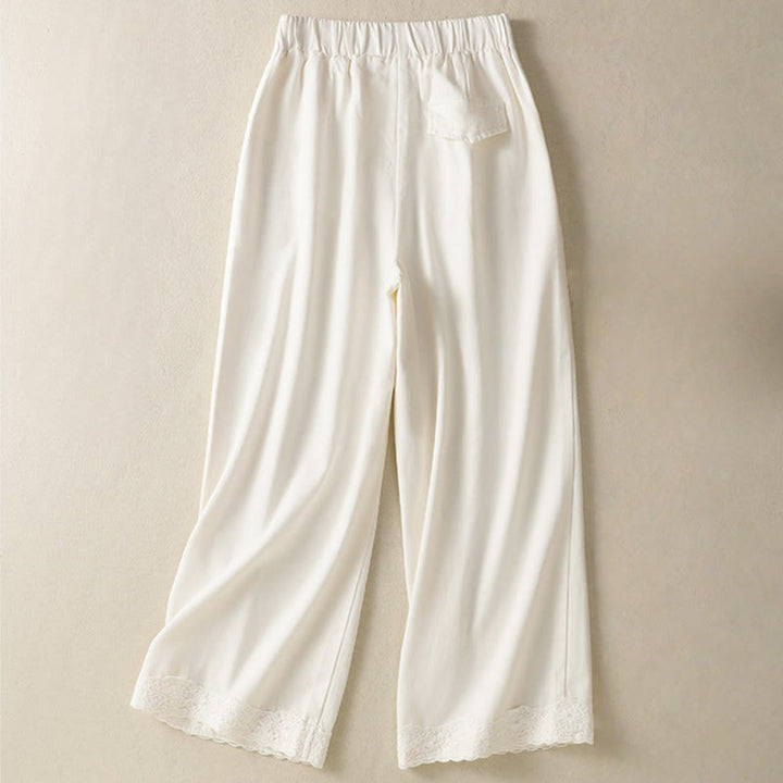 Pantalon Buddha Stones en dentelle patchwork taille haute pour femme, jambes larges, longueur cheville, avec poches et fermeture éclair - image 1