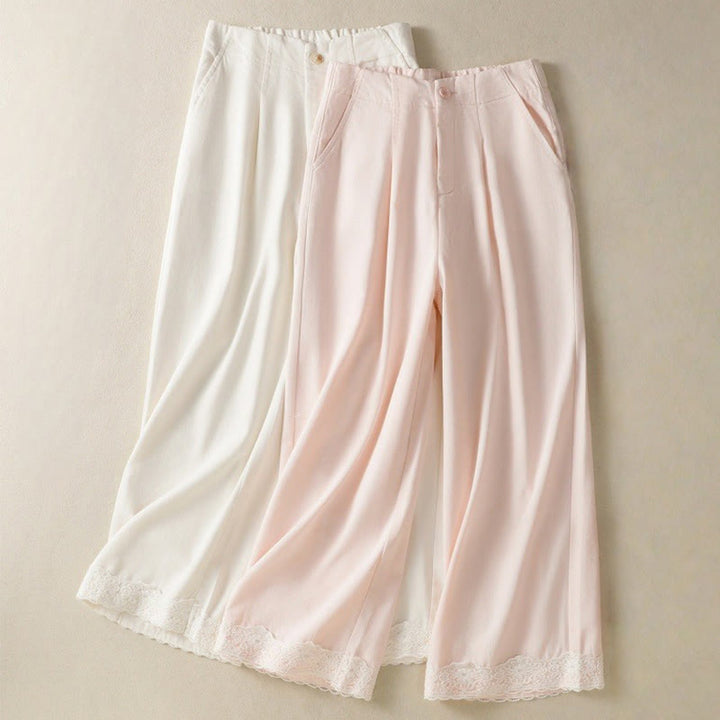 Pantalon Buddha Stones en dentelle patchwork taille haute pour femme, jambes larges, longueur cheville, avec poches et fermeture éclair - image 18