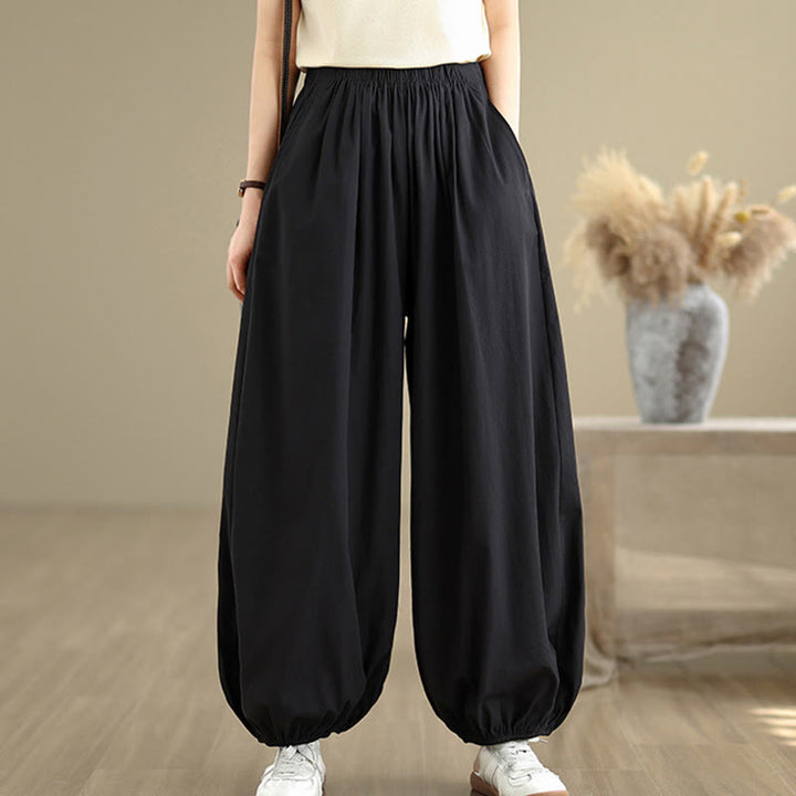 Pantalon bouffant en coton uni avec poches Buddha Stones Commute Summer pour femme - image 3