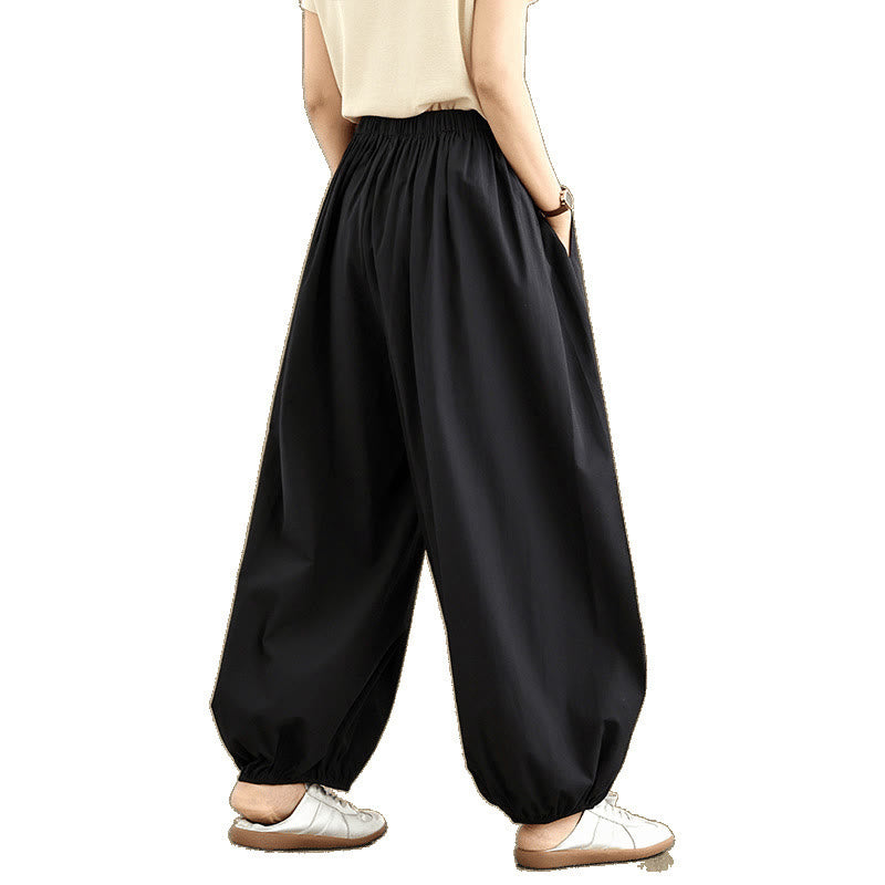 Pantalon bouffant en coton uni avec poches Buddha Stones Commute Summer pour femme - image 6